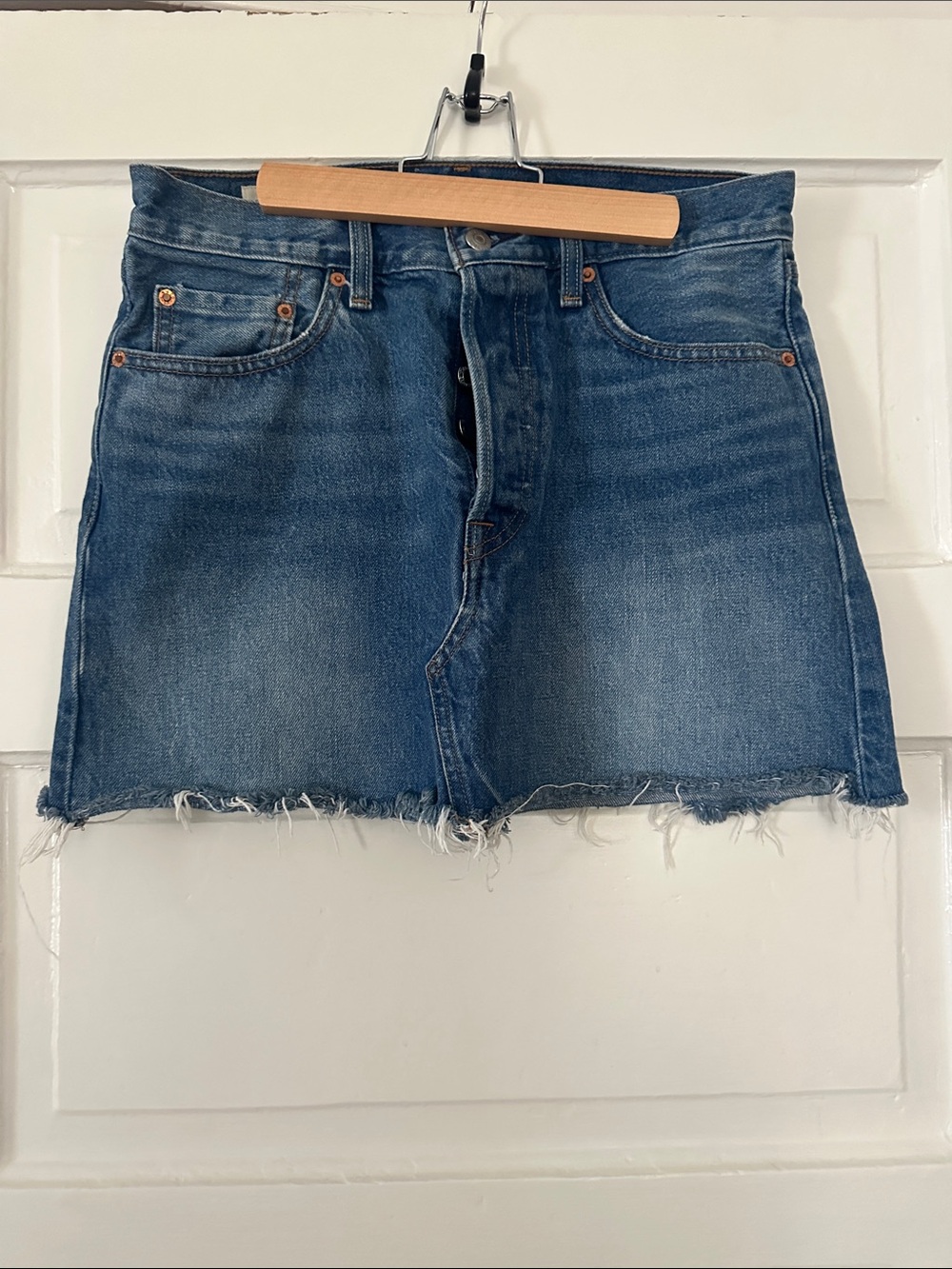 Levi's Blue Denim Mini Skirt with Frayed Hem